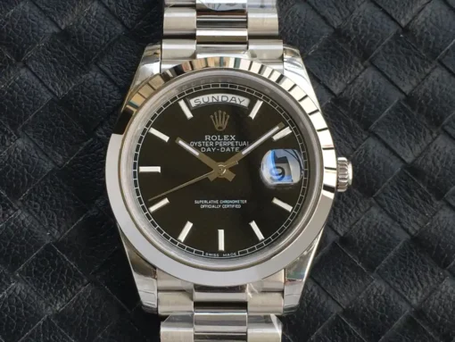Fake Rolex Day-Date m228238 Black Dial Dome Bezel