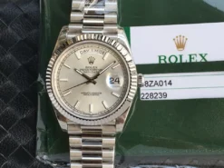 Rolex Super Clone Day-Date m228238 Silver Dial Fluted Bezel