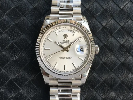 Fake Rolex Day-Date m228238 Silver Dial Fluted Bezel