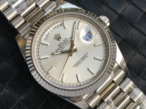 Rolex Replica Day-Date m228238 Silver Dial Fluted Bezel
