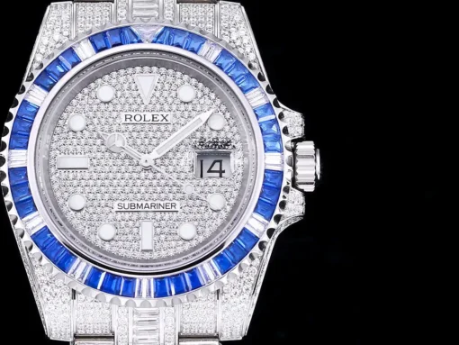 Fake Rolex Submariner Iced Out 116610LN 40mm Blue Bezel