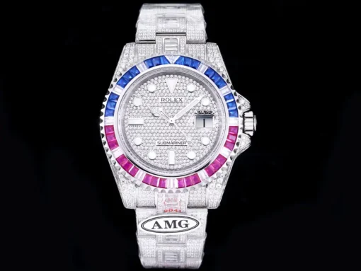 Rolex Super Clone Submariner Iced Out 116610LN 40mm Blue-Pink Bezel