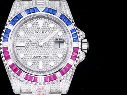 Fake Rolex Submariner Iced Out 116610LN 40mm Blue-Pink Bezel
