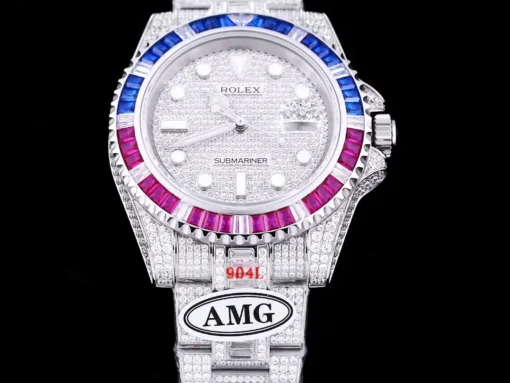 Rolex Replica Submariner Iced Out 116610LN 40mm Blue-Pink Bezel