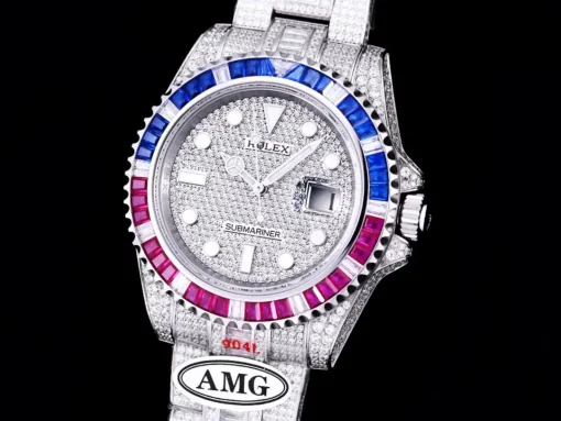 Super Clone Rolex Submariner Iced Out 116610LN 40mm Blue-Pink Bezel