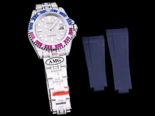 Best Fake Rolex Submariner Iced Out 116610LN 40mm Blue-Pink Bezel