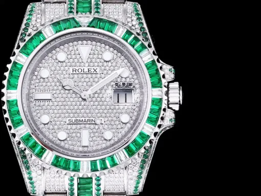 Fake Rolex Submariner Iced Out 116610LN 40mm Green-White Bezel