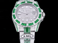 Rolex Replica Submariner Iced Out 116610LN 40mm Green-White Bezel