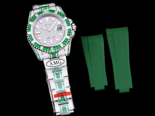 Best Fake Rolex Submariner Iced Out 116610LN 40mm Green-White Bezel