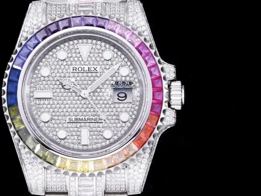 Fake Rolex Submariner Iced Out 116610LN 40mm Rainbow Bezel