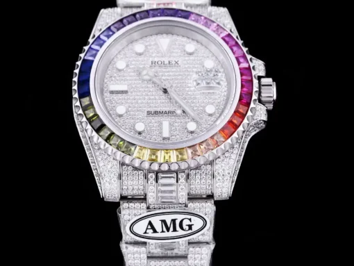 Rolex Replica Submariner Iced Out 116610LN 40mm Rainbow Bezel