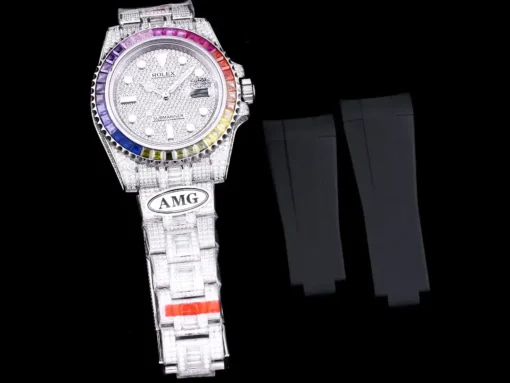 Best Fake Rolex Submariner Iced Out 116610LN 40mm Rainbow Bezel