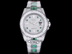 Rolex Super Clone Submariner Iced Out 116610LN 40mm White Bezel Green Markers