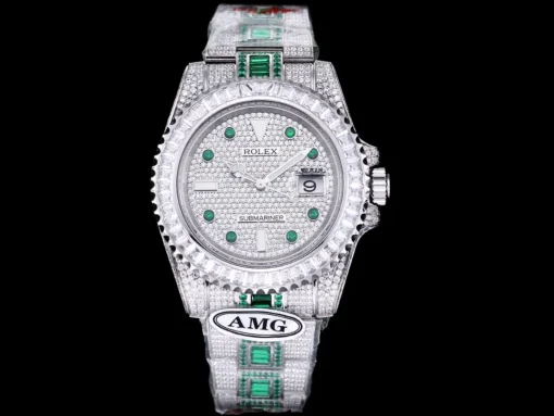 Rolex Super Clone Submariner Iced Out 116610LN 40mm White Bezel Green Markers