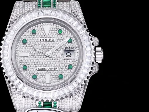 Fake Rolex Submariner Iced Out 116610LN 40mm White Bezel Green Markers