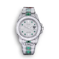 Replica Rolex Submariner Iced Out 116610LN 40mm White Bezel Green Markers