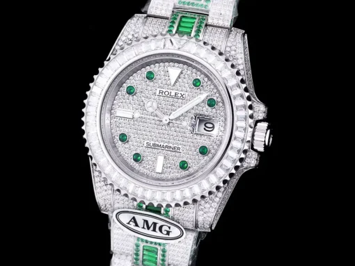 Super Clone Rolex Submariner Iced Out 116610LN 40mm White Bezel Green Markers