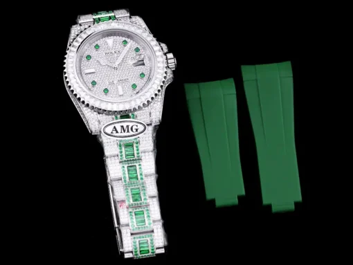 Best Fake Rolex Submariner Iced Out 116610LN 40mm White Bezel Green Markers