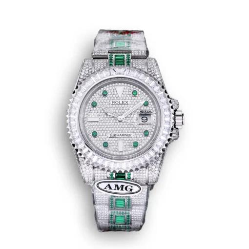 Replica Rolex Submariner Iced Out 116610LN 40mm White Bezel Green Markers