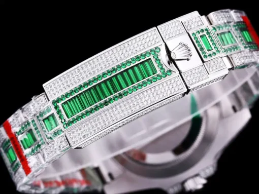 Rolex Clone Submariner Iced Out 116610LN 40mm White Bezel Green Markers