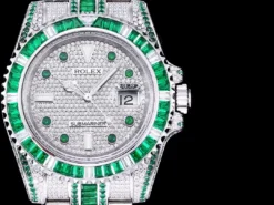 Fake Rolex Submariner Iced Out 116610LN Green-White Bezel