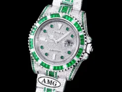 Rolex Replica Submariner Iced Out 116610LN Green-White Bezel