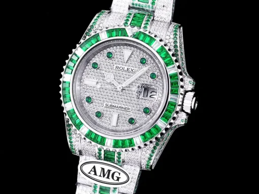 Rolex Replica Submariner Iced Out 116610LN Green-White Bezel