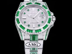 Super Clone Rolex Submariner Iced Out 116610LN Green-White Bezel