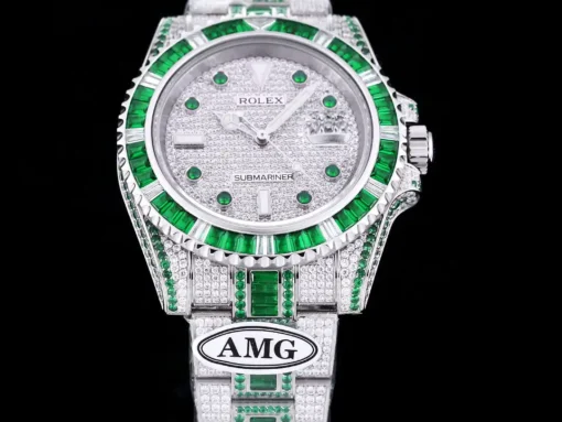 Super Clone Rolex Submariner Iced Out 116610LN Green-White Bezel