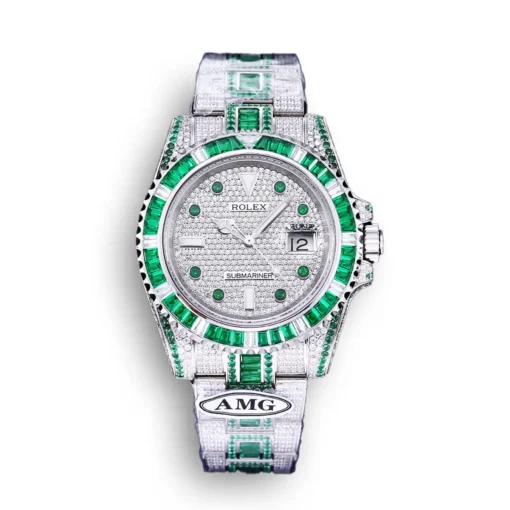 Replica Rolex Submariner Iced Out 116610LN Green-White Bezel