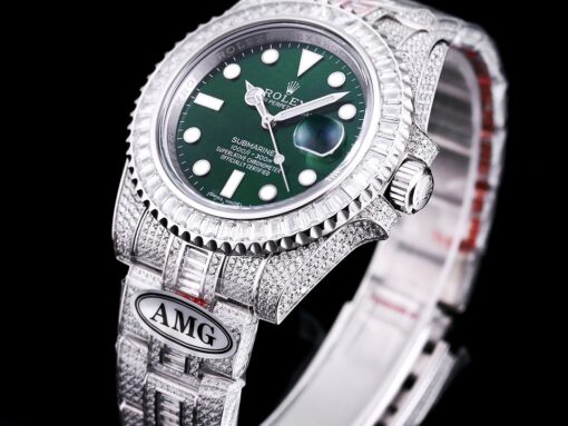 Fake Rolex Submariner Iced Out 116610LV-3 41mm Green Dial