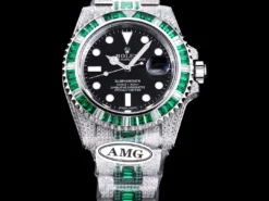 Fake Rolex Submariner Iced Out 116610LV 40mm Black Dial Green Bezel