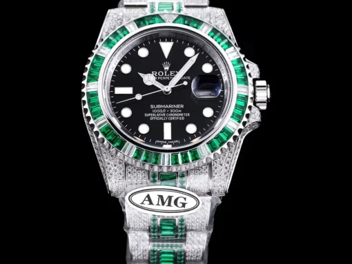 Fake Rolex Submariner Iced Out 116610LV 40mm Black Dial Green Bezel