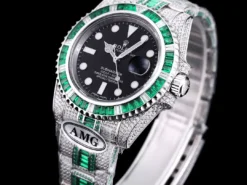 Rolex Replica Submariner Iced Out 116610LV 40mm Black Dial Green Bezel