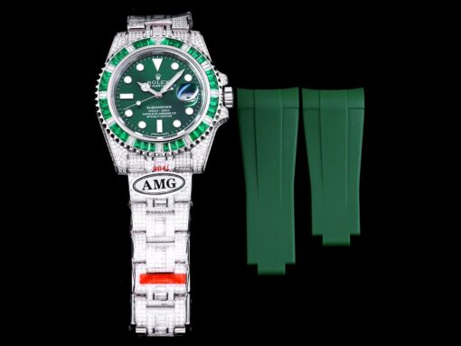Super Clone Rolex Submariner Iced Out 116610LV 40mm Green Dial Green Bezel