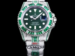 Fake Rolex Submariner Iced Out 116610LV 40mm Green Diamond Bezel
