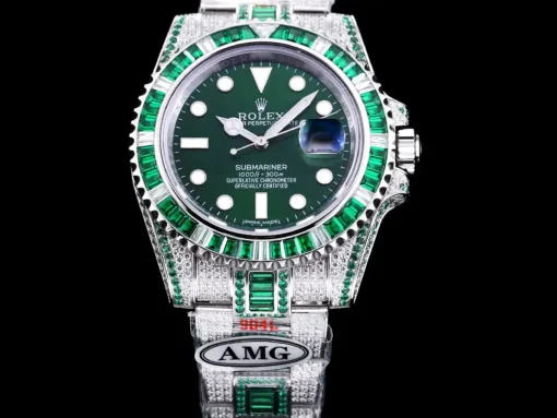 Fake Rolex Submariner Iced Out 116610LV 40mm Green Diamond Bezel
