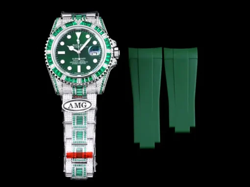 Super Clone Rolex Submariner Iced Out 116610LV 40mm Green Diamond Bezel