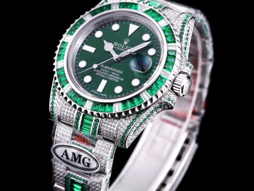 Fake Rolex Submariner Iced Out 116610LV-5 41mm Green Dial