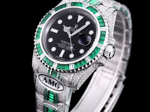 Fake Rolex Submariner Iced Out 116610LV-6 41mm Black Dial
