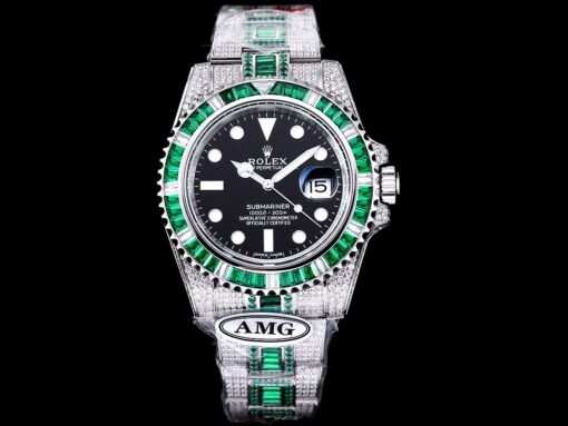 Rolex Clone Watches Submariner Iced Out 116610LV-6 41mm Black Dial