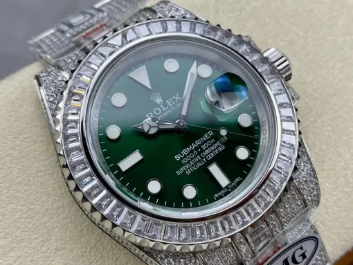 Fake Rolex Submariner Iced Out 116610LV Green Dial