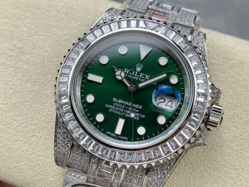 Rolex Replica Submariner Iced Out 116610LV Green Dial