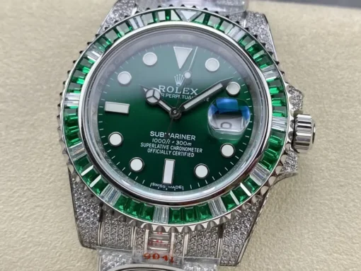 Rolex Replica Submariner Iced Out 116610LV Green Dial 40mm Green Bezel