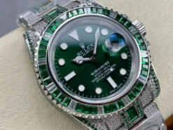 Fake Rolex Submariner Iced Out 116610LV Green Dial Green Bezel