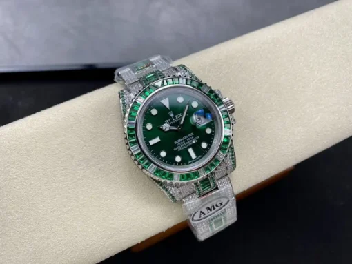Super Clone Rolex Submariner Iced Out 116610LV Green Dial Green Bezel