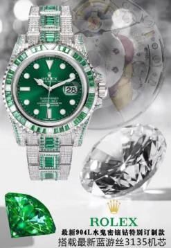 Rolex Clone Watches Submariner Iced Out 116610LV Green Water Ghost