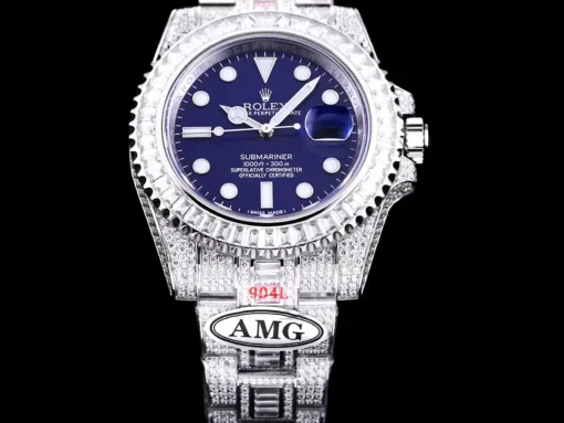 Fake Rolex Submariner Iced Out 116619LB 40mm Blue Dial