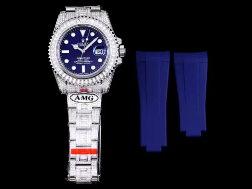 Super Clone Rolex Submariner Iced Out 116619LB 40mm Blue Dial