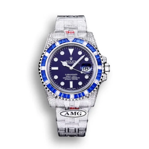 Replica Rolex Submariner Iced Out 116619LB Blue Clear Diamonds Bezel